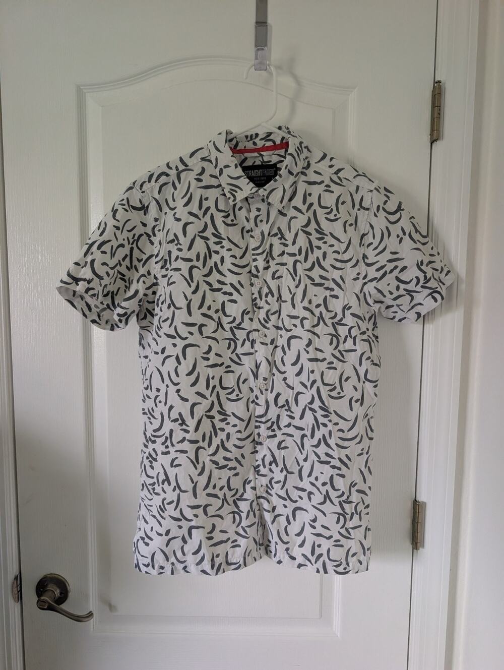 Straight Faded New York Shirt Mens Med white & Gray Short Sleeve Button Up